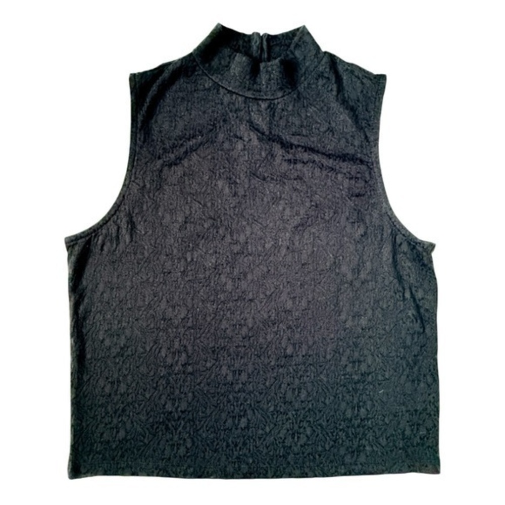 GAP Floral Lace Mock Neck Sleeveless Top Black Medium